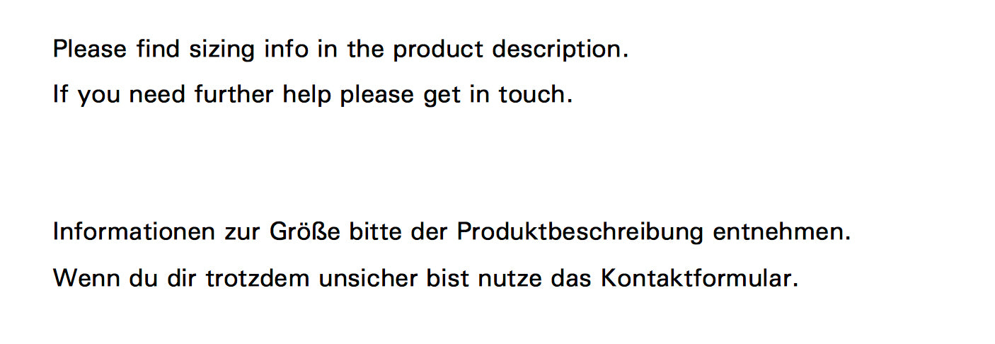 Größentabelle